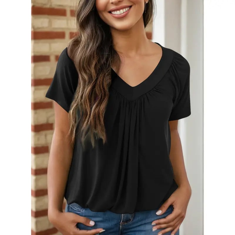 🎁Last Day Promotion✨Women's Casual Summer Short Sleeve V Neck Tops T-shirts