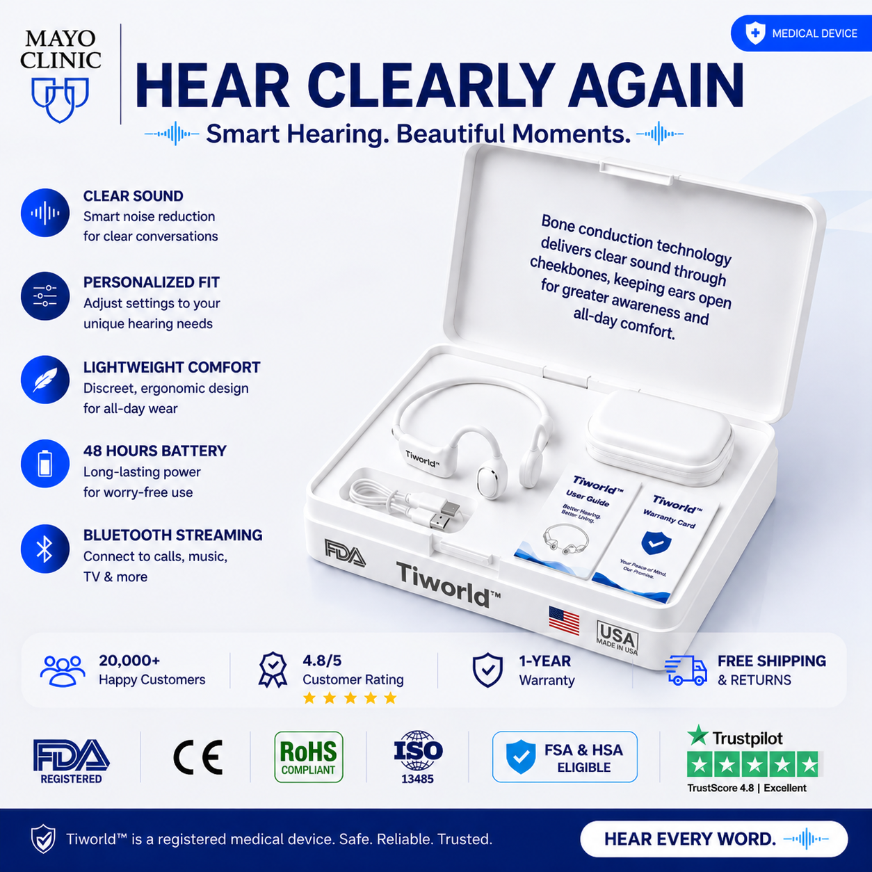 🔥 Final 2 Hours : Only Limited Stock Left🏆𝗧𝗶𝘄𝗼𝗿𝗹𝗱™ Bone Conduction Smart Hearing Headphones （Mayo Clinic Recommended）